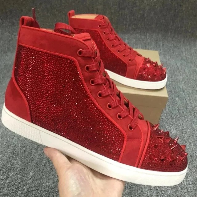 Christian Louboutin lightweight, anti-slip, height-enhancing glittered leather sneakers