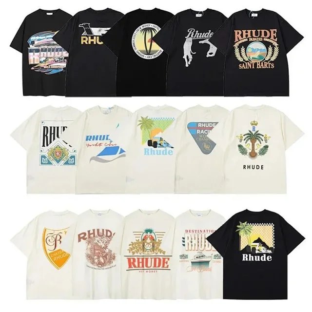 RHUDE printed round neck dropped shoulder short sleeve T-shirt