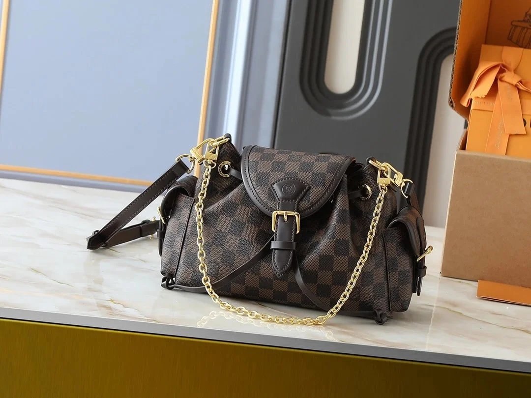 Louis Vuitton LV Chanel sweet fashion plaid backpack chain shoulder bag