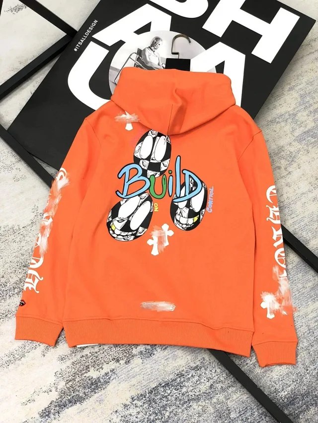 Chrome Hearts New Pure Cotton Cross American Horseshoe Printed Hooded Loose Sweatshirt