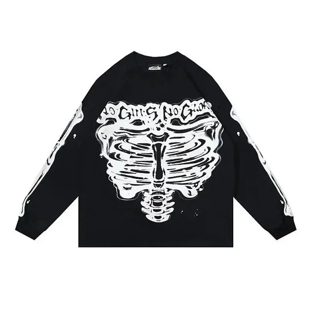  Ins same style Hell Star Retro Print Men's and Women's Loose Casual Long Sleeve T-shirt
