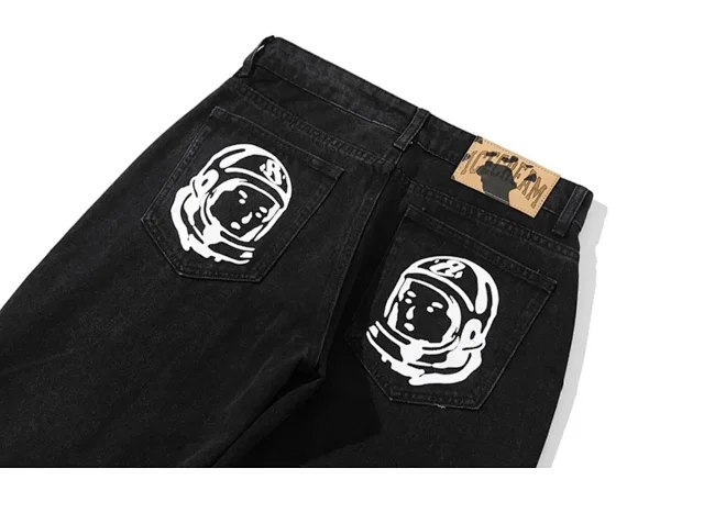 American high street hip hop flying dog print straight jeans for men