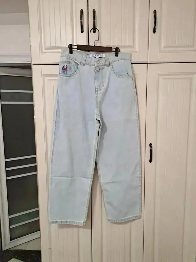 Big boy fashion hip-hop cartoon embroidery retro multiple loose jeans