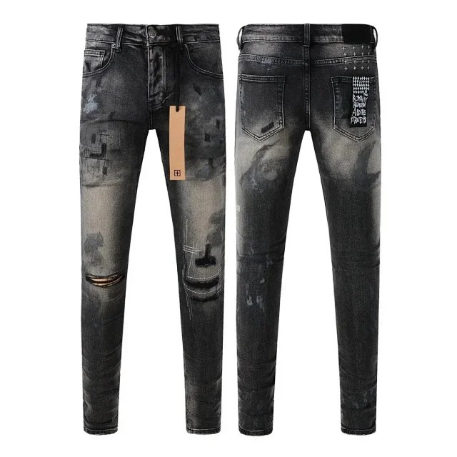 KSUBI men's casual light color vintage distressed washed skull print slim fit jeans