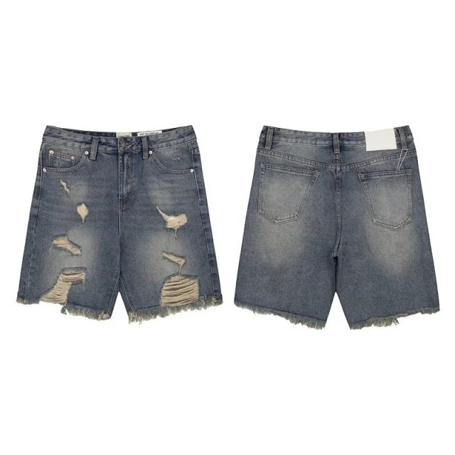 Gallery Dept embroidered letters washed jeans for women in high waist loose shorts with tassels worn out
