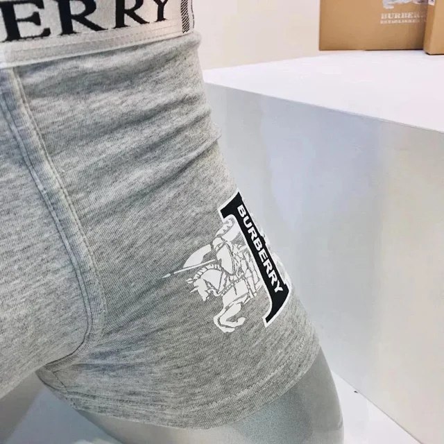 burberry Men's stylish solid color printed large logo breathable boxer briefs Underwear Shorts 3pcs