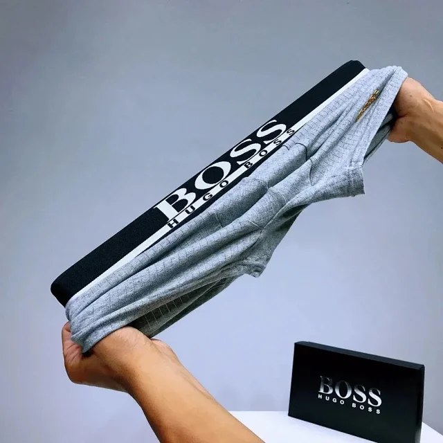 Boss Men's stylish solid color logo embroidered breathable briefs boxer briefs  （mens 3pcs）